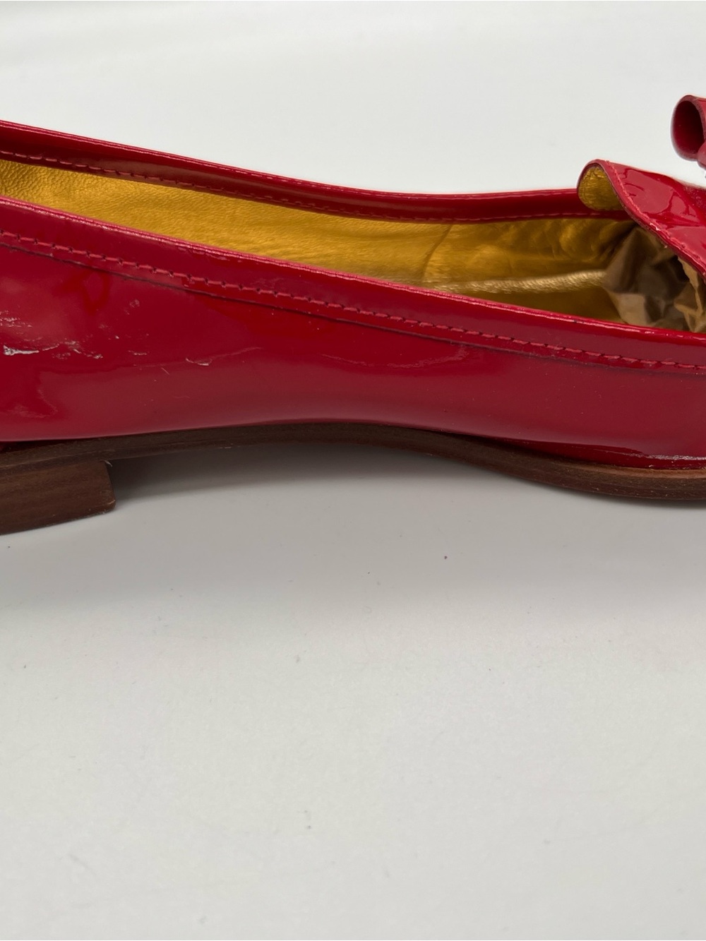 kate spade Red Patent Leather Bow Loafers with Gold Insole - Picture 6 of 6